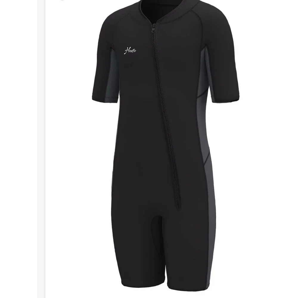 Hevto Kids Wetsuit Shorty 2mm Neoprene Front Zip Black Gray Size 10 Boys Girls